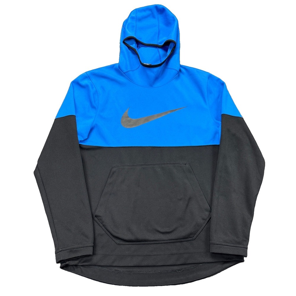 Nike Dri-Fit High Neck Pullover Hoodie Mens M Center Swoosh Blue Black Polyester